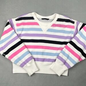 Abercrombie & Fitch Cropped Crewneck Sweater Sz M 90's Stripe Preppy Sport Multi